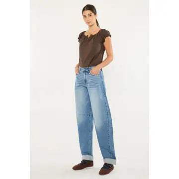 StyleWest Mid Wash Barrel Jeans