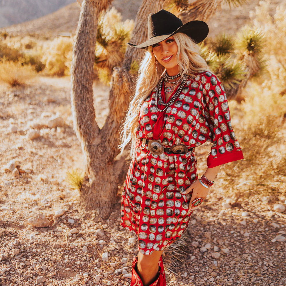 Fringe Kimono Robe - Red Concho