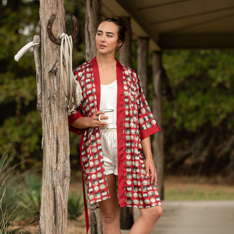 Fringe Kimono Robe - Red Concho