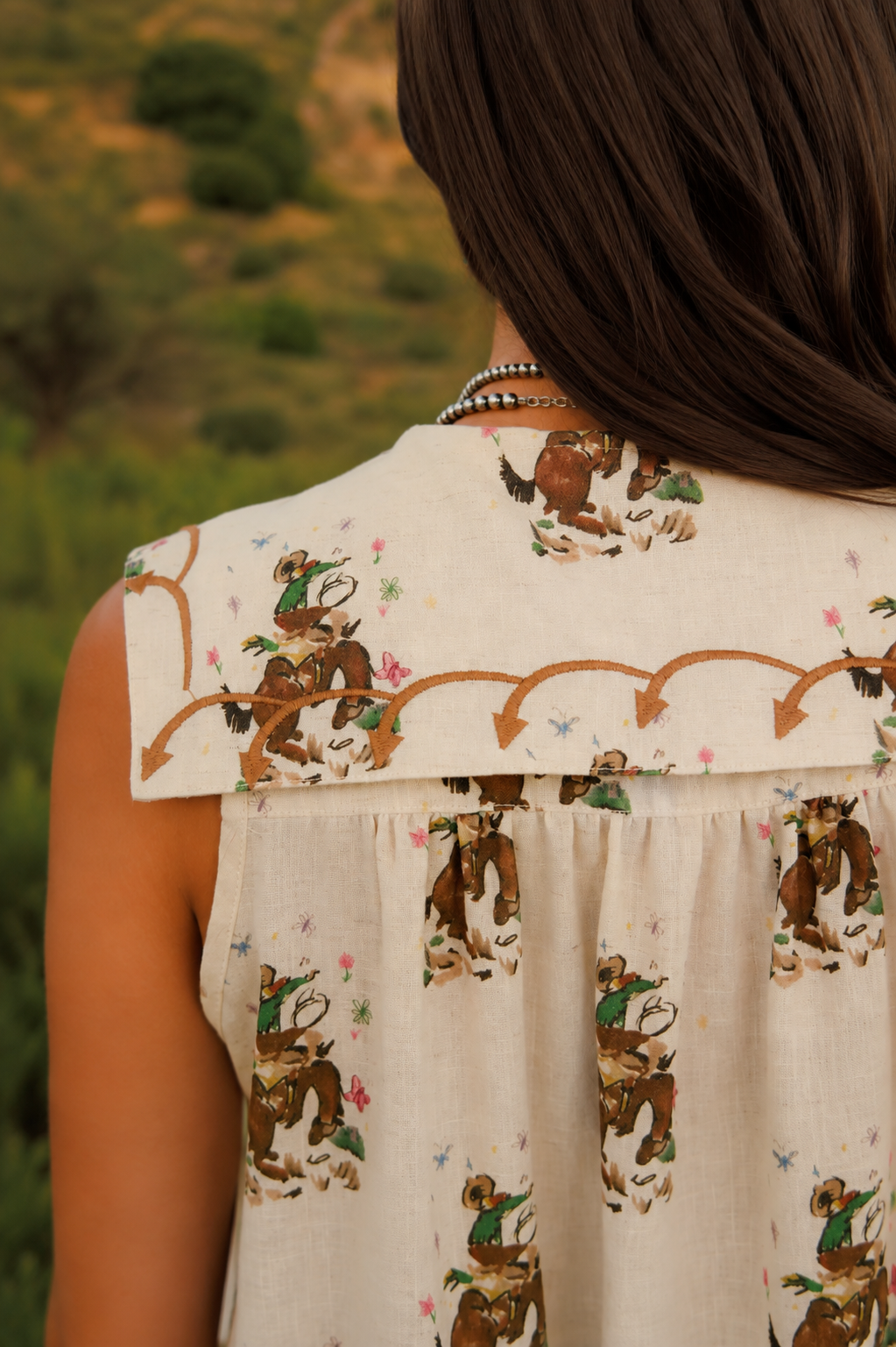 Cowboy Embroidery Baby Doll Dress