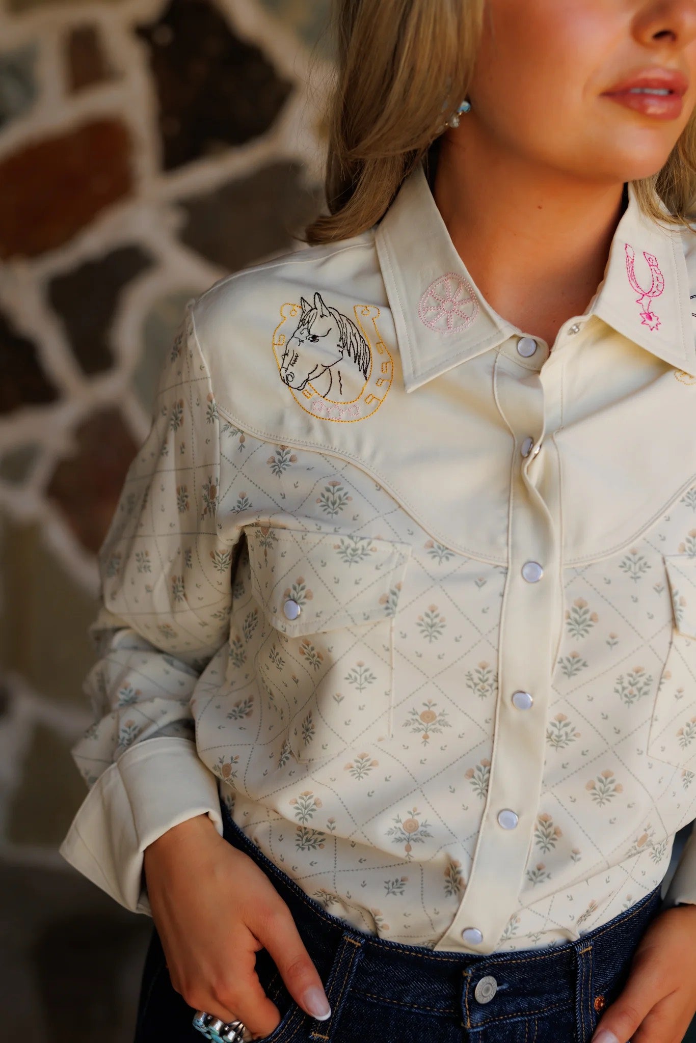 Spur Cowboy Embroidery Pearl Snap