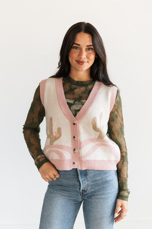 Pink Cactus button vest