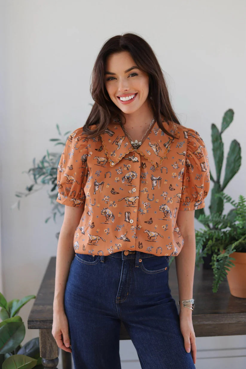 Butterflies and Horses Short Sleeve Blouse