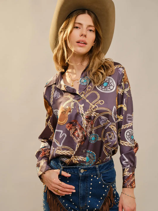 Western Chic Satin Blouse
