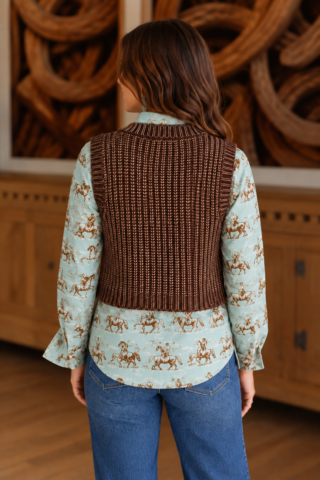 Corded Concho Button Vest - Brown