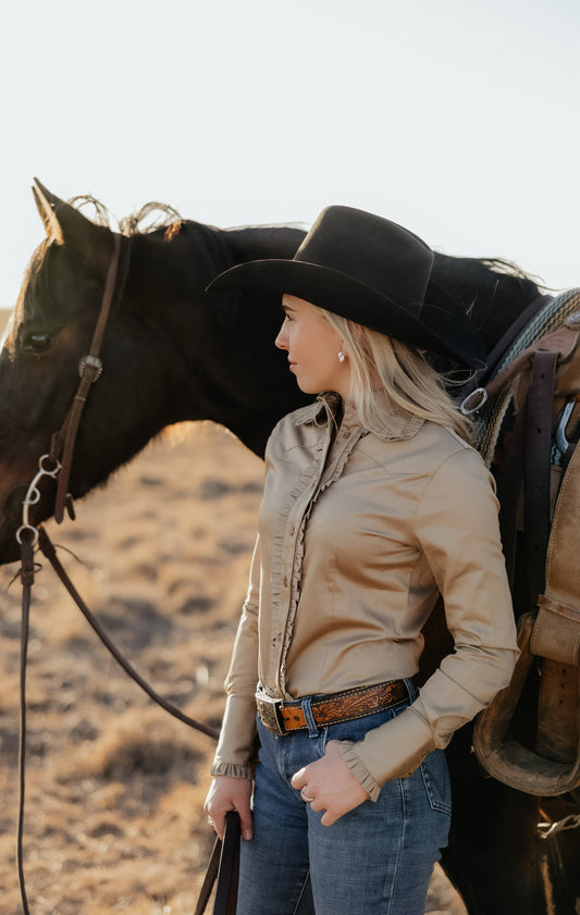 Traditional Taupe Frill Shirt