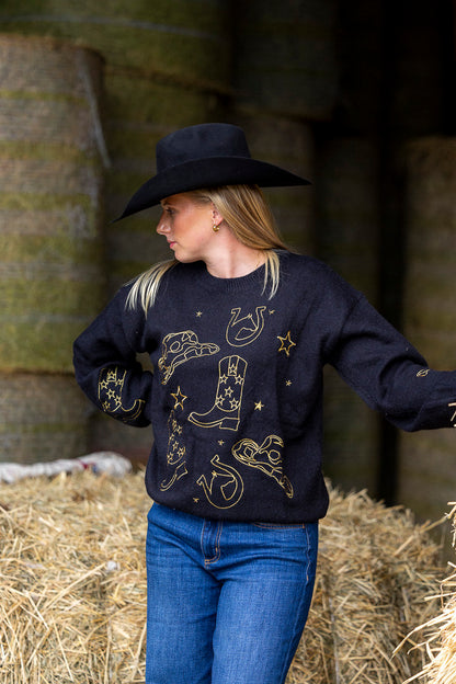 Howdy Hanny Black Gold Western Sweater