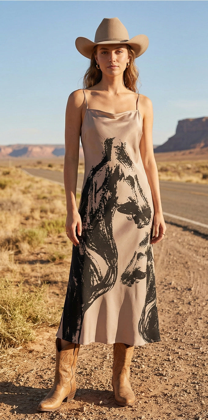 The Champagne Brumby Silhouette Dress