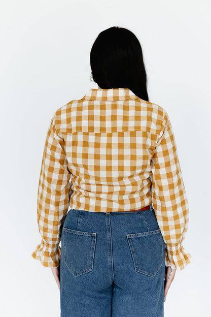 Brown Gingham Ruffle Top