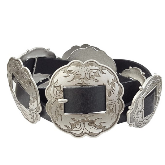 Genuine Leather Belt with Alternating Conchos