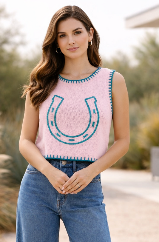 Pink Horseshoe Knit Vest
