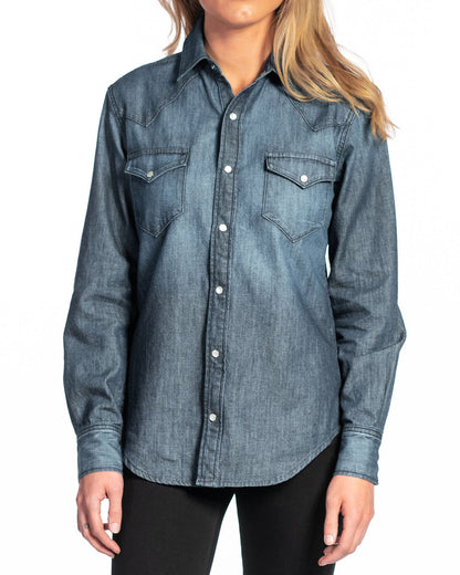 Western Snap Denim Shirt (Deep Ocean)