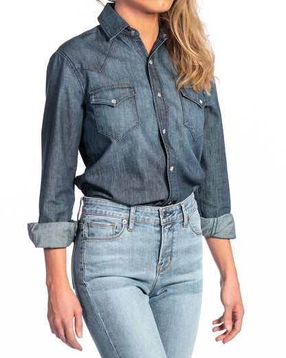 Western Snap Denim Shirt (Deep Ocean)