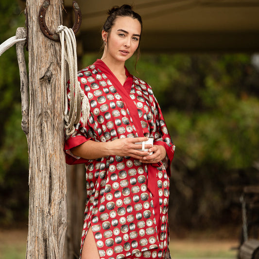 Fringe Kimono Robe - Red Concho