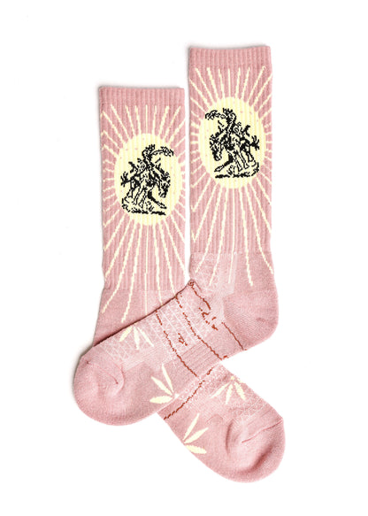 Fringe Bucking Dusty Pink Western Cowgirl Performance Socks