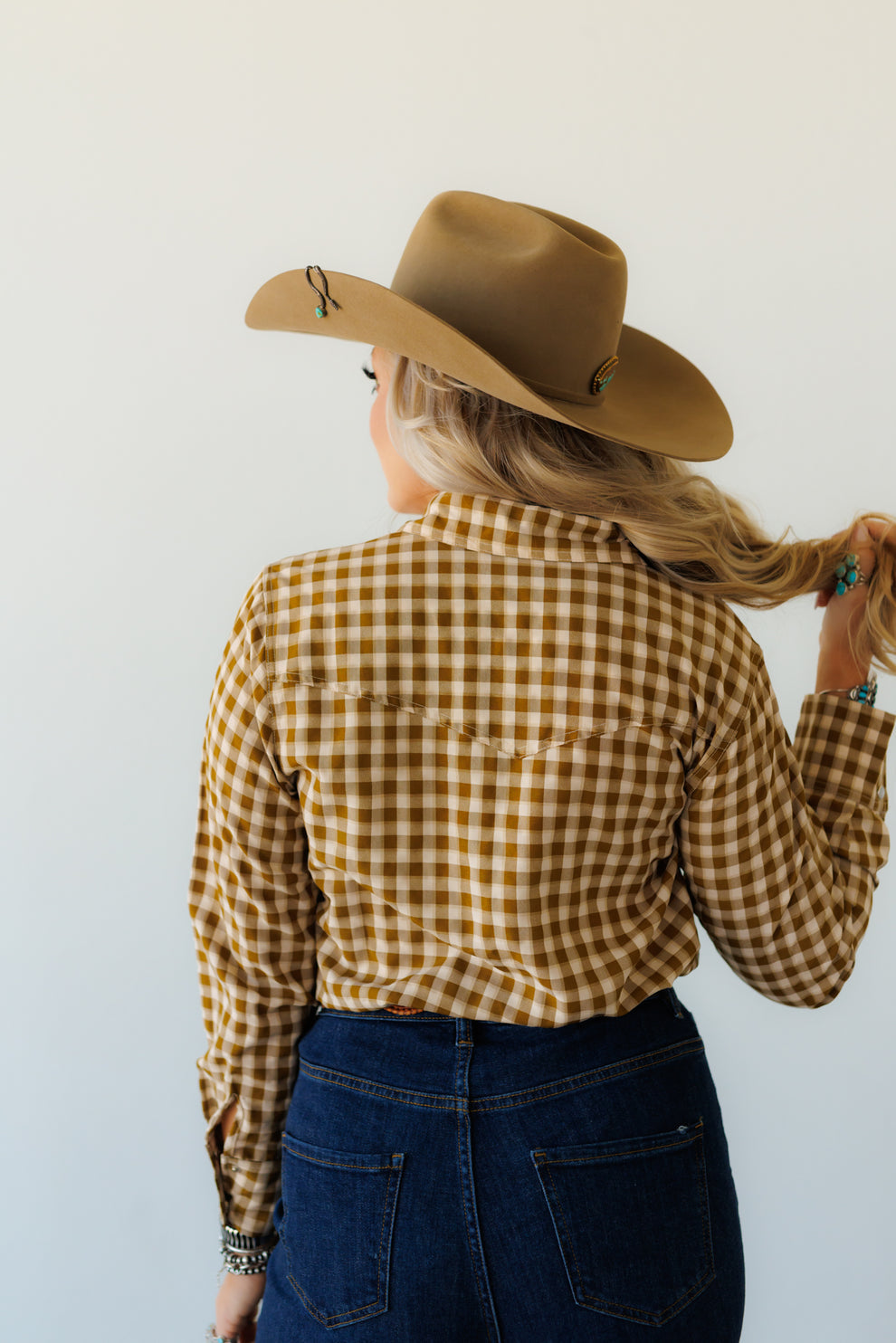 Brown Gingham Pearl Snap