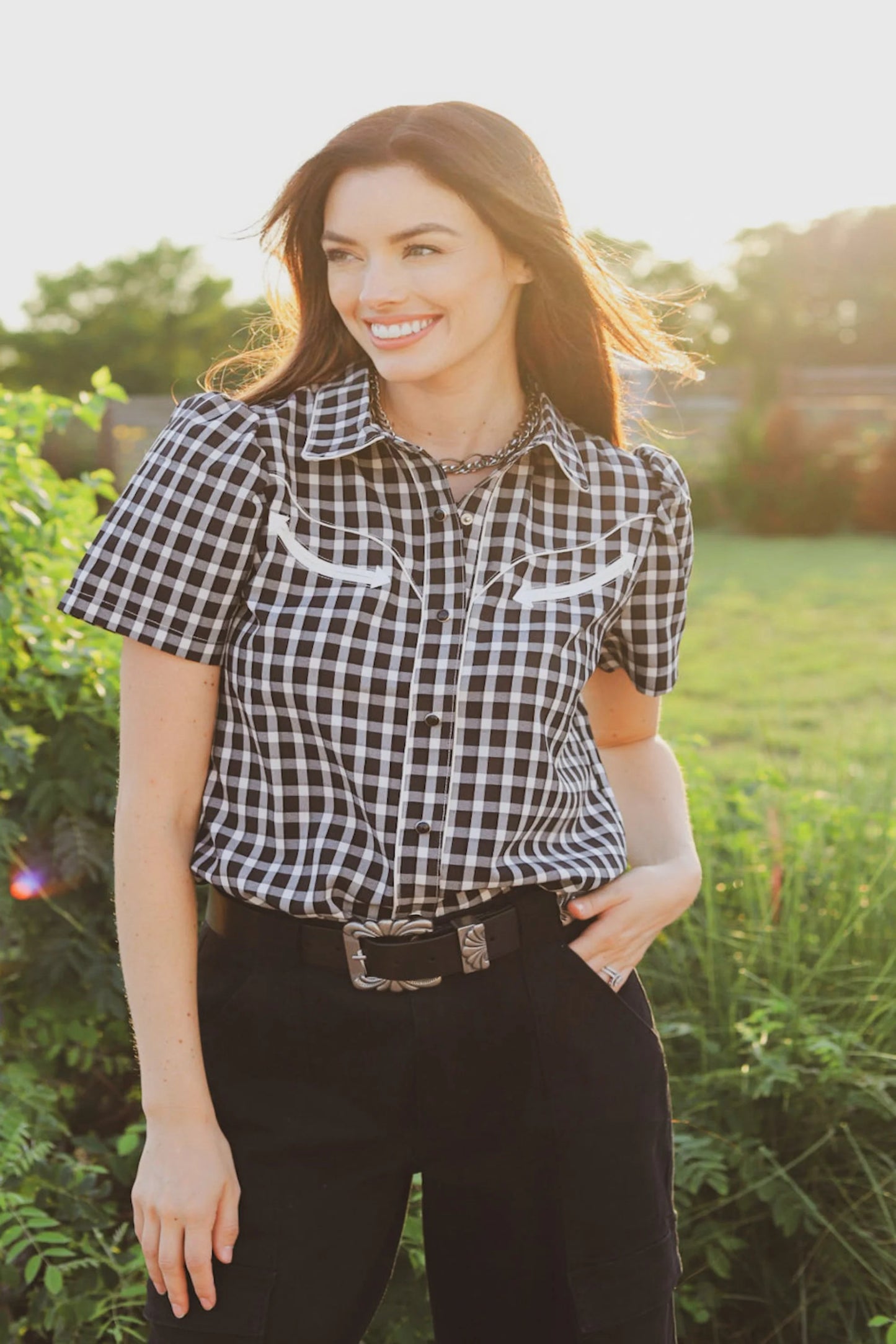 Howdy Hanny Gingham Pearl Snap