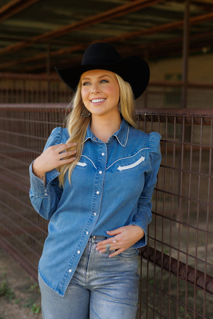 Howdy Hanny Denim Long Sleeve Pearl Snap
