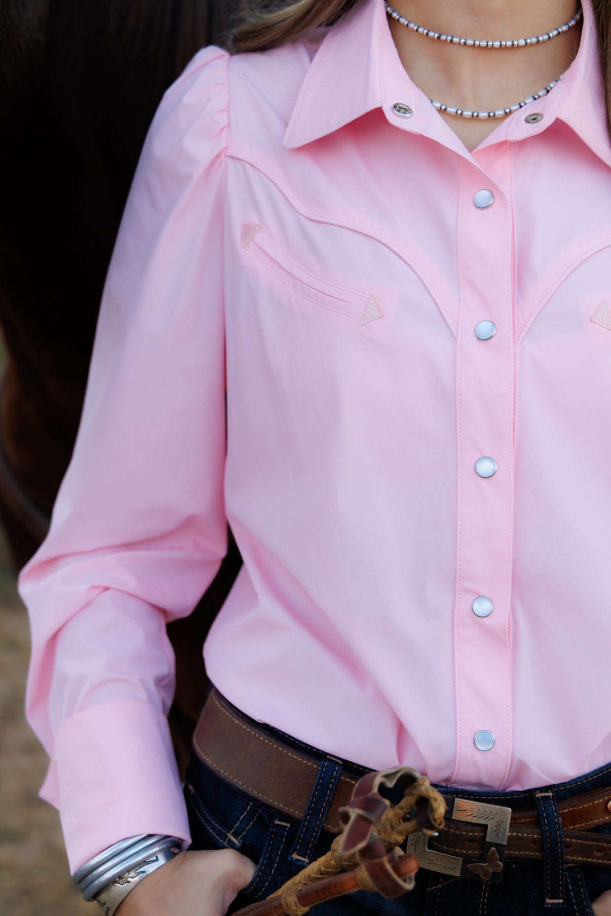 Performance Light Pink Long Sleeve Pearl Snap