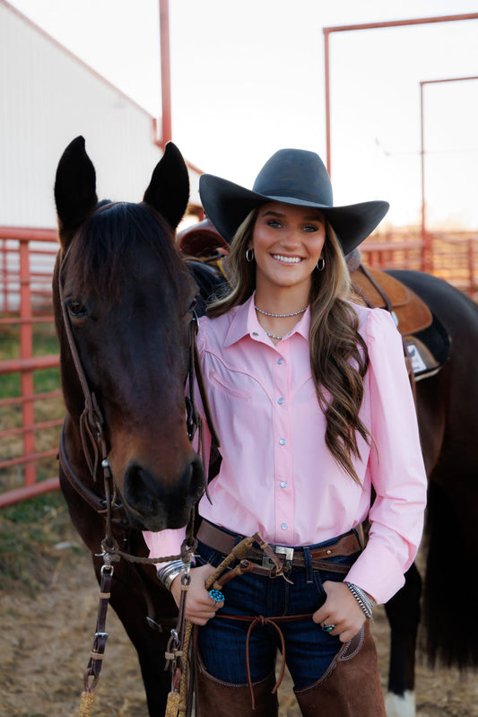 Performance Light Pink Long Sleeve Pearl Snap