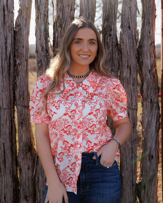 Howdy Hanny Red Floral Horse