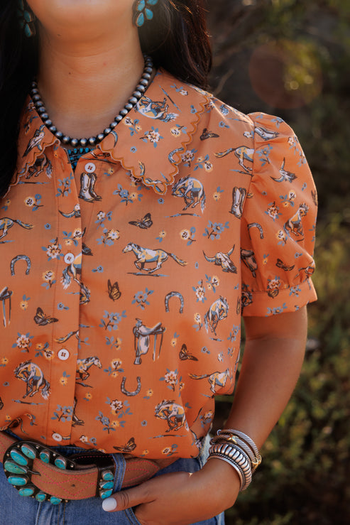 Butterflies and Horses Short Sleeve Blouse