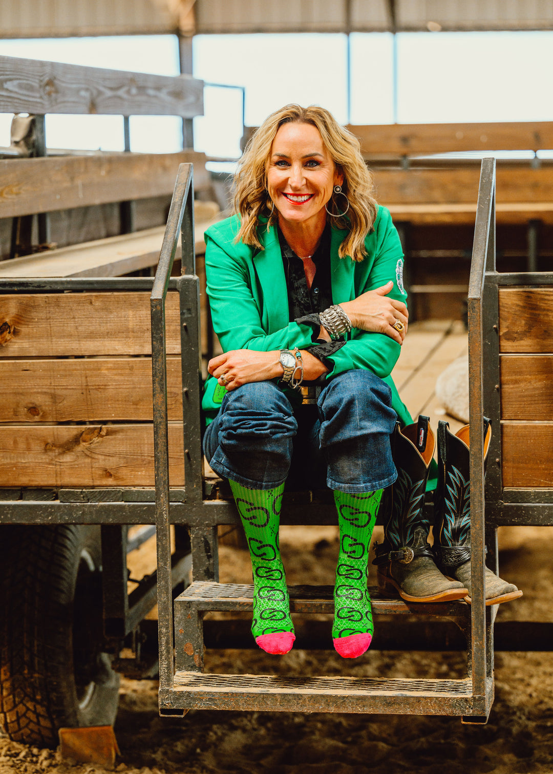 High Maintenance Cowgirl Kelly Green/Pink Performance Socks