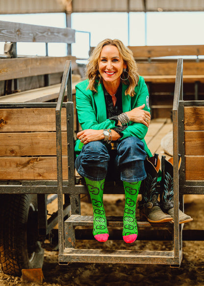 High Maintenance Cowgirl Kelly Green/Pink Performance Socks