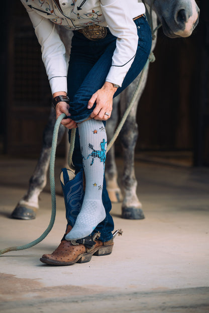 Lucky Chuck Fringe Long Live Grey Western Cowboy Performance Socks