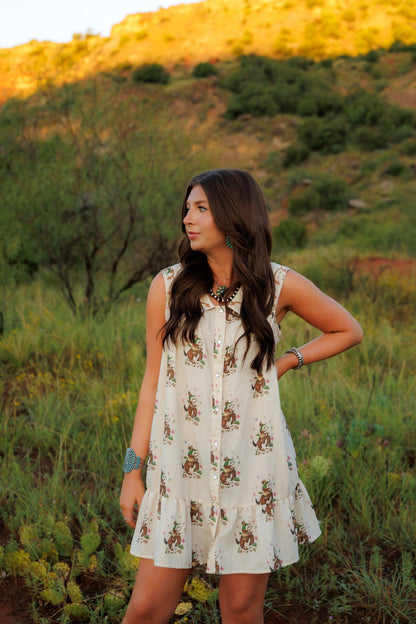Cowboy Embroidery Baby Doll Dress