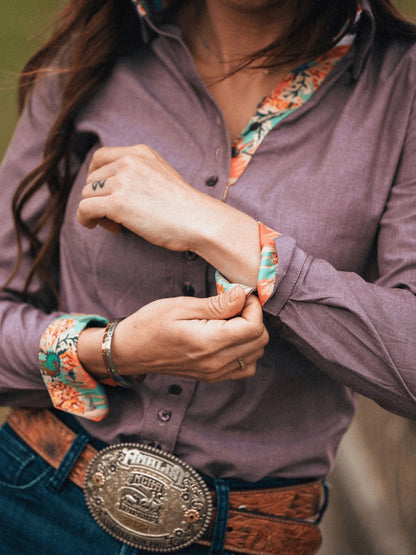 Frank & Rio-Western Shirts Brown Chambray/Butterfly