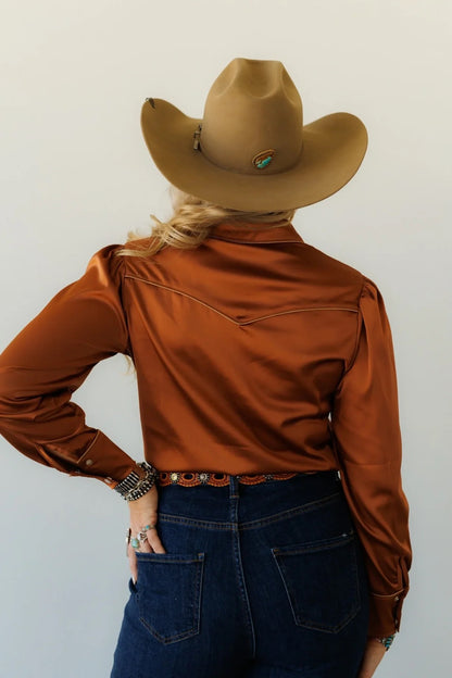 Copper Satin Long Sleeve Blouse