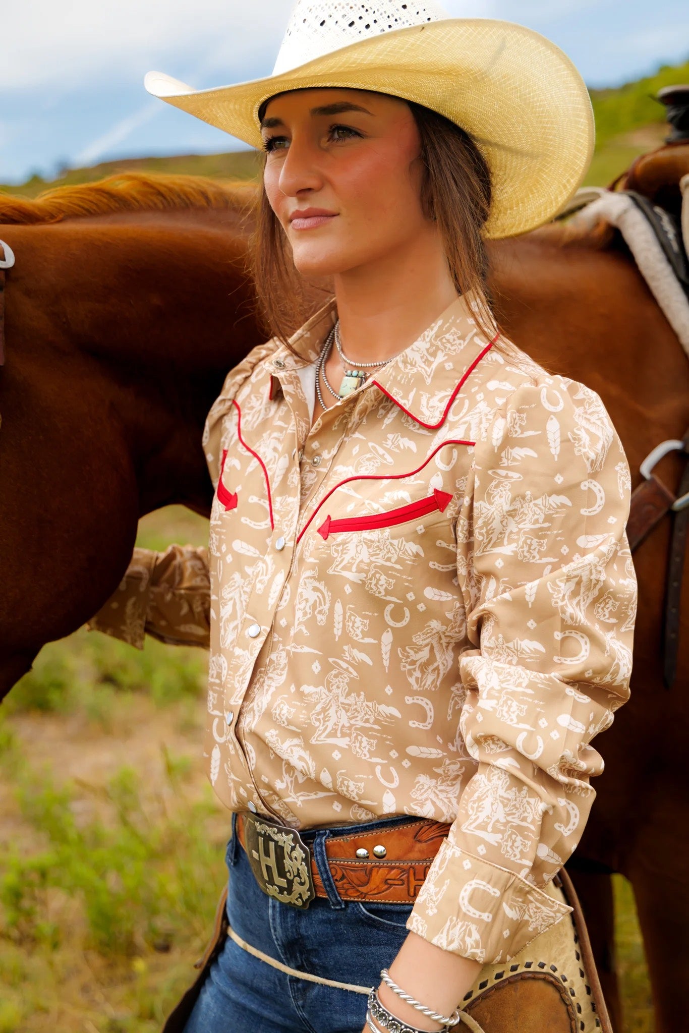 Cowboy Feather Pearl Snap