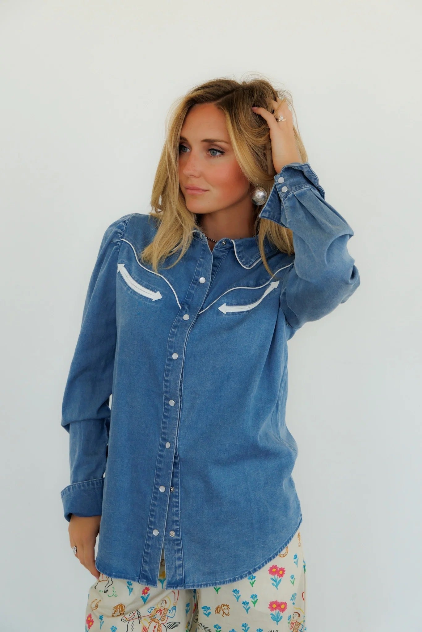 Howdy Hanny Denim Long Sleeve Pearl Snap