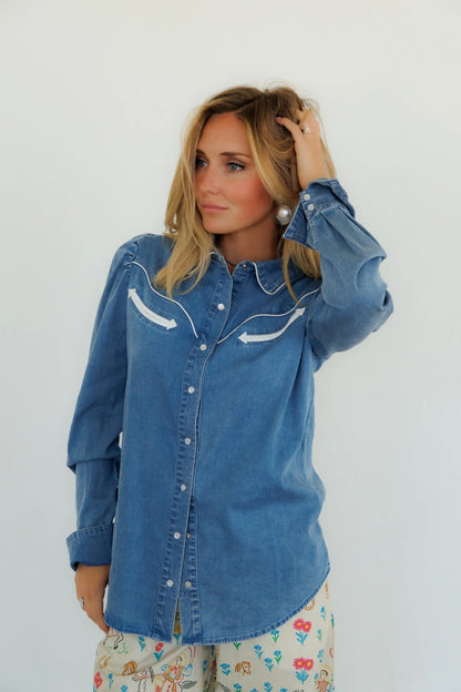 Howdy Hanny Denim Long Sleeve Pearl Snap
