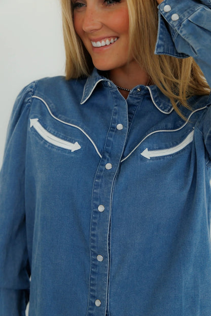 Howdy Hanny Denim Long Sleeve Pearl Snap