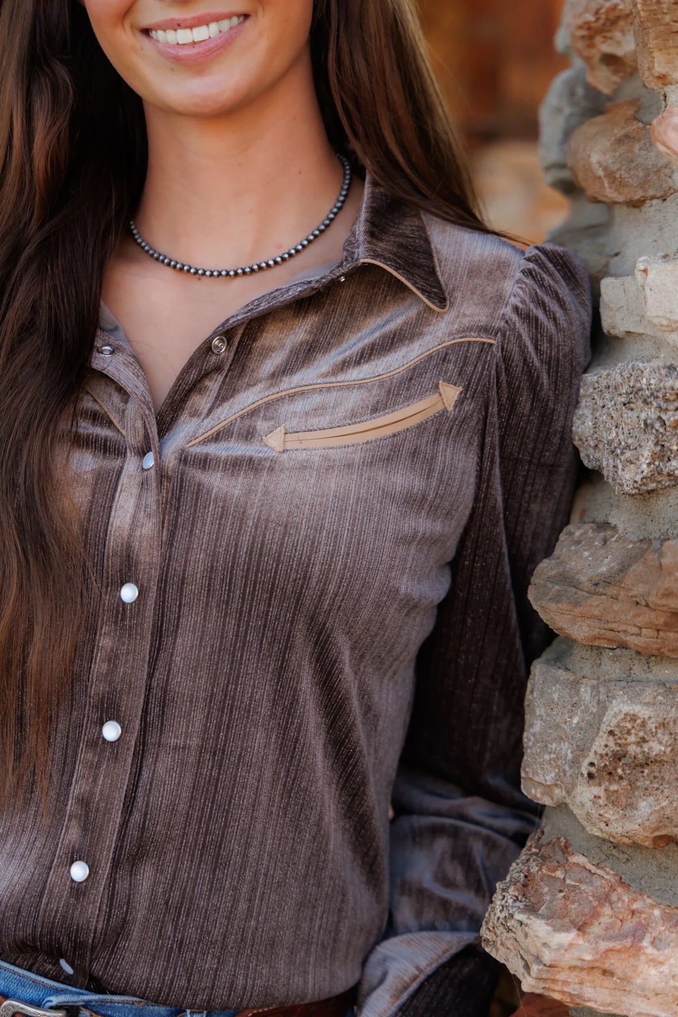 Howdy Hanny Brown Velvet Pearl Snap