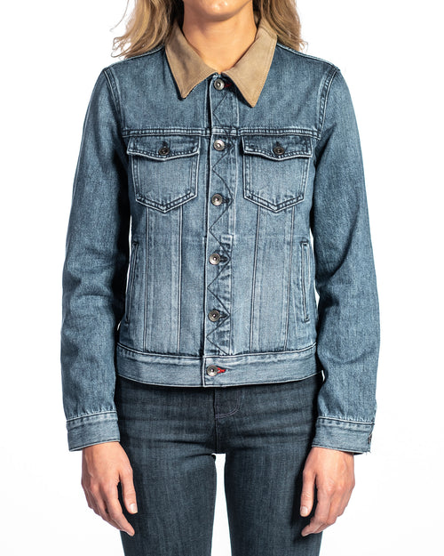 Denim & Taupe Suede Jacket (Indigo Stone) Navy Stitch