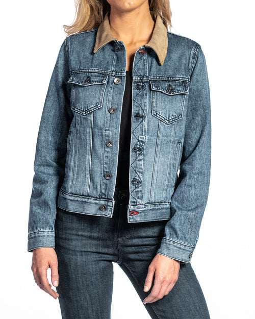 Denim & Taupe Suede Jacket (Indigo Stone) Navy Stitch