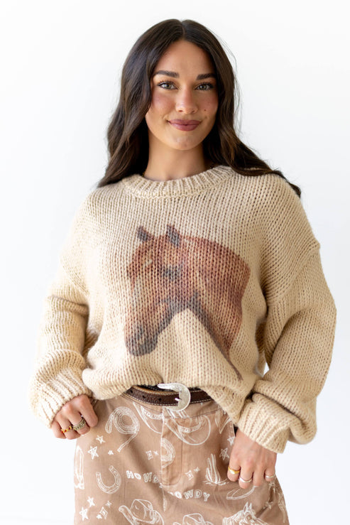 Horse head Cream Knit Jumper