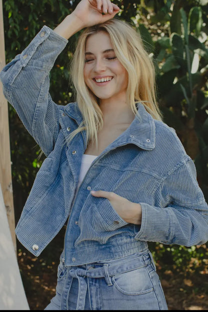 StyleWest Blue Corduroy Bomber