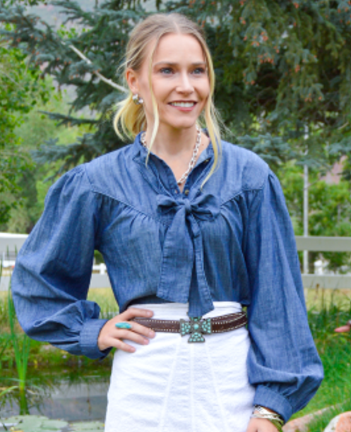 Loretta Denim Bow Blouse