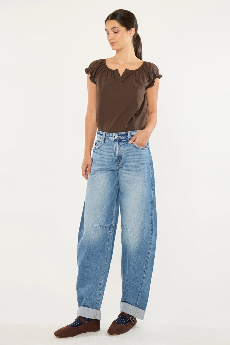 StyleWest Mid Wash Barrel Jeans