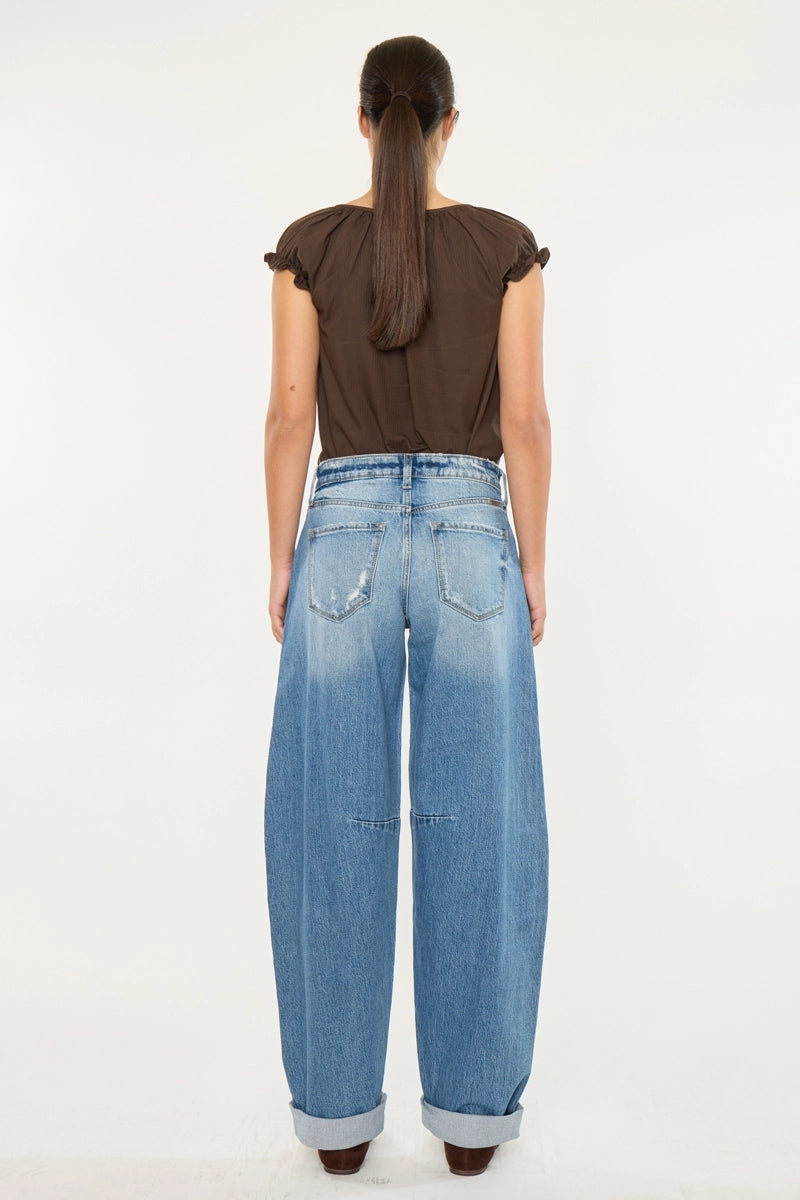 StyleWest Mid Wash Barrel Jeans