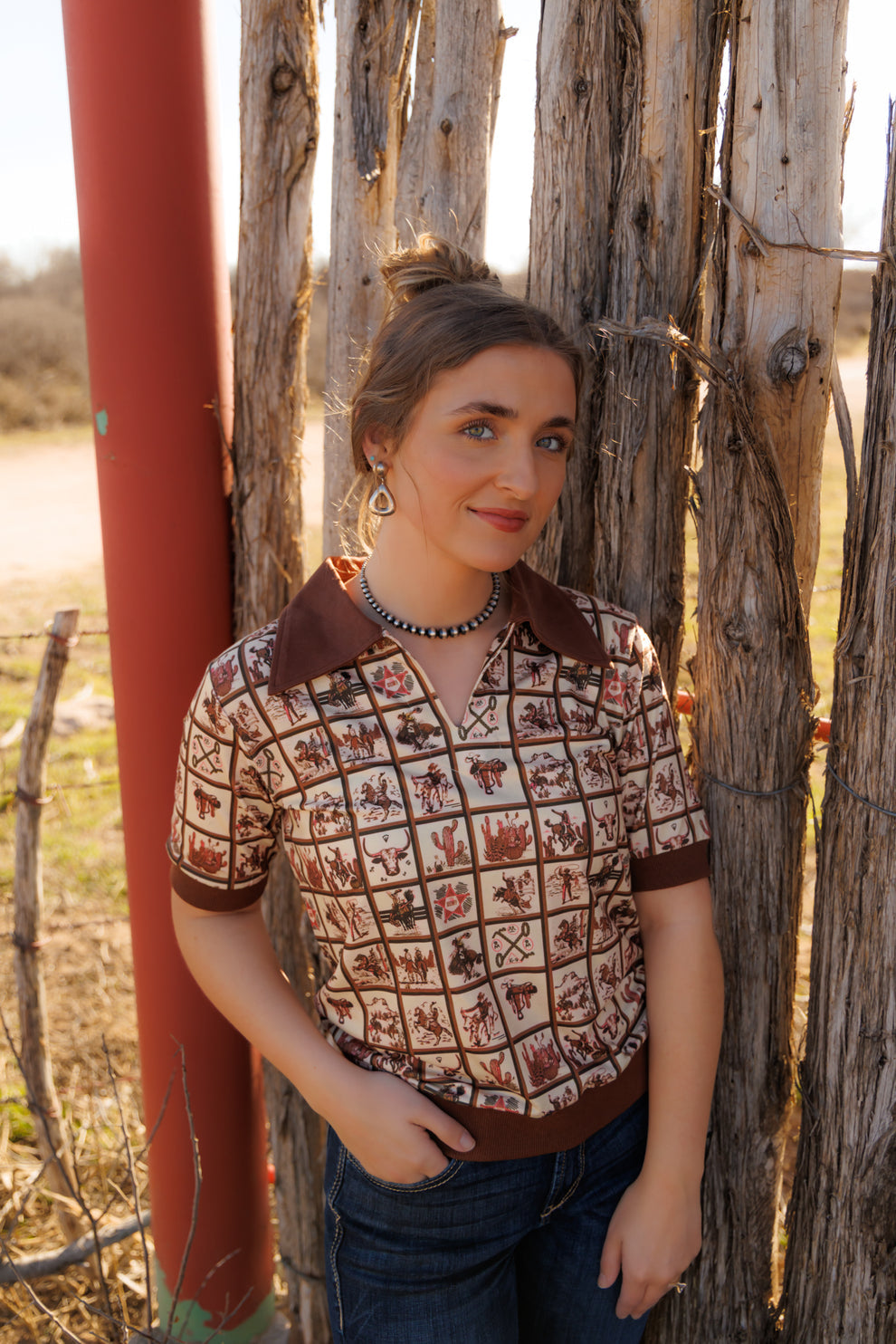 Brown Western Square Polo