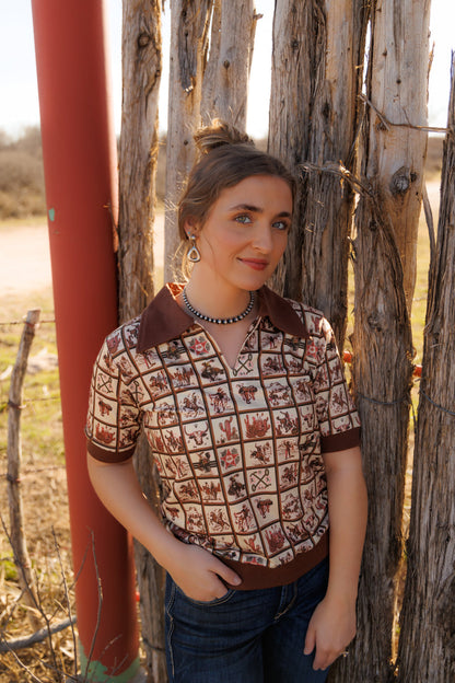 Brown Western Square Polo