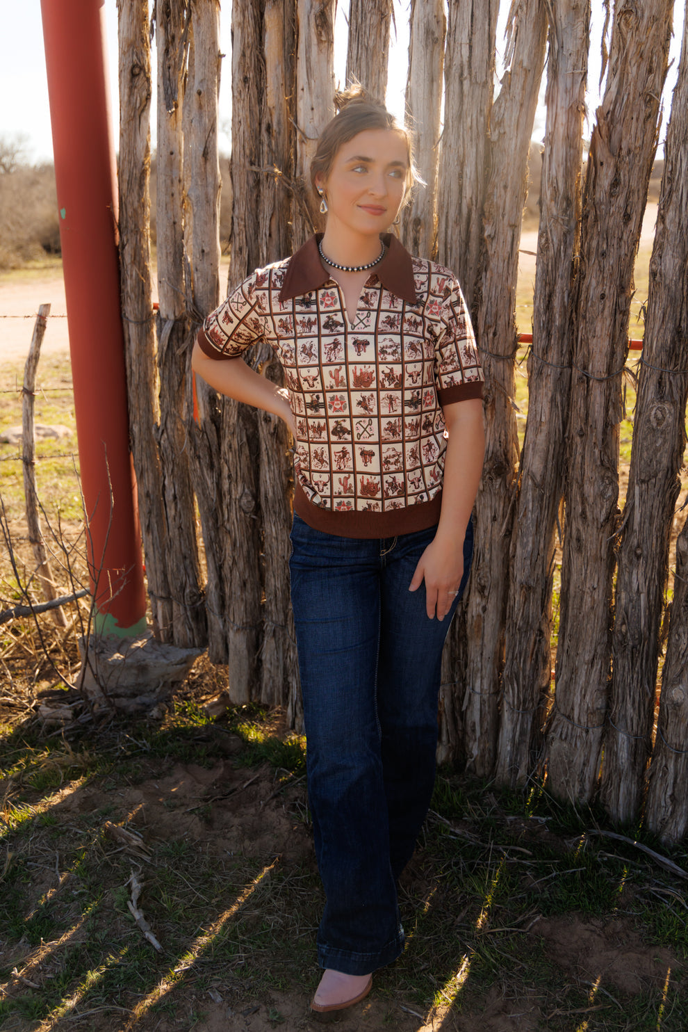 Brown Western Square Polo